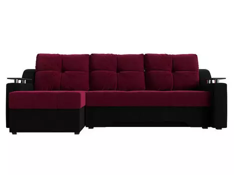 Диван угловой Сенатор левый Микровельвет Красный Черный