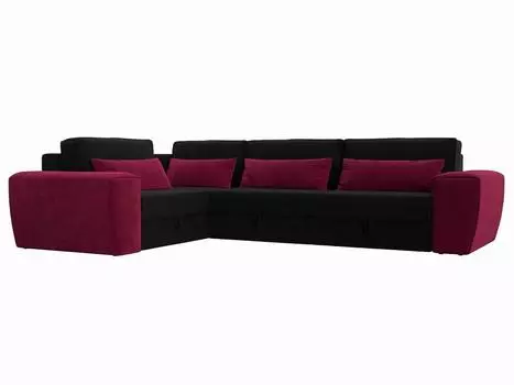 Угловой диван Лига-008 Long левый Микровельвет Черный/Бордовый