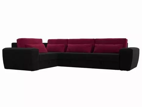 Угловой диван Лига-008 Long левый Микровельвет Черный/Бордовый