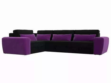Угловой диван Лига-008 Long левый Микровельвет Черный/Фиолетовый