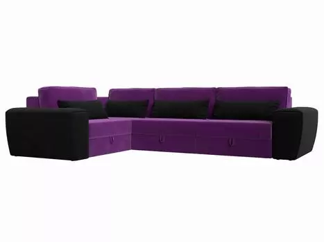 Угловой диван Лига-008 Long левый Микровельвет Фиолетовый/Черный