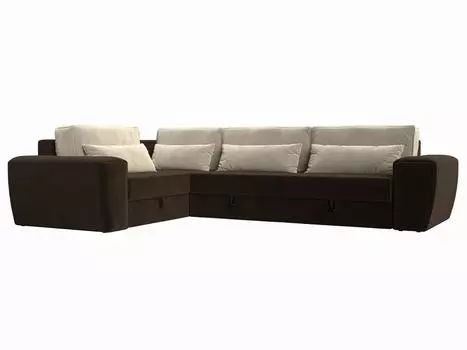 Угловой диван Лига-008 Long левый Микровельвет Коричневый/Бежевый