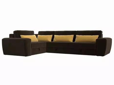 Угловой диван Лига-008 Long левый Микровельвет Коричневый/Желтый