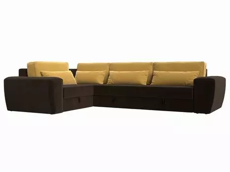 Угловой диван Лига-008 Long левый Микровельвет Коричневый/Желтый