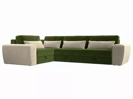 Угловой диван Лига-008 Long левый Микровельвет Зеленый/Бежевый