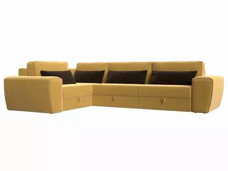 Угловой диван Лига-008 Long левый Микровельвет Желтый/Коричневый