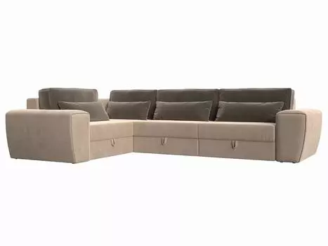 Угловой диван Лига-008 Long левый Велюр Бежевый/Коричневый