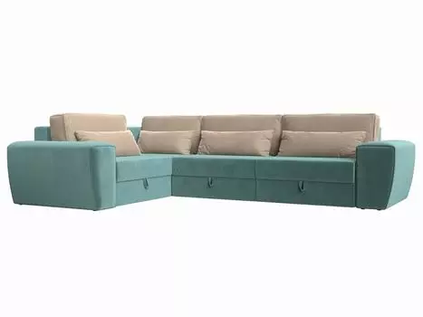 Угловой диван Лига-008 Long левый Велюр Бирюзовый/Бежевый