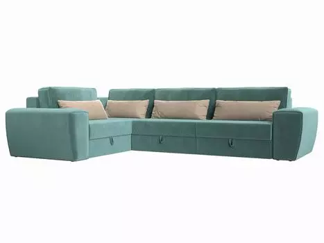 Угловой диван Лига-008 Long левый Велюр Бирюзовый/Бежевый