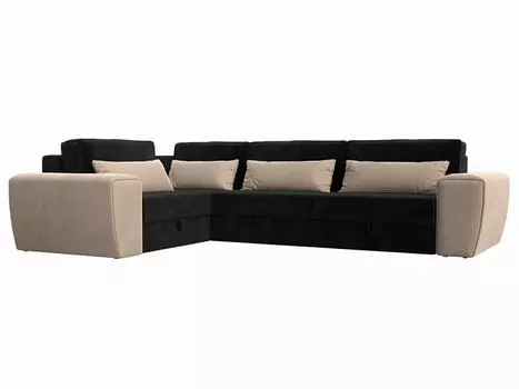 Угловой диван Лига-008 Long левый Велюр Черный/Бежевый