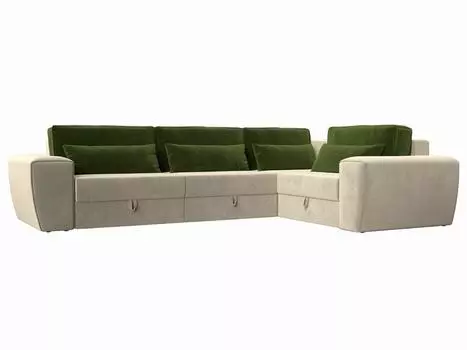 Угловой диван Лига-008 Long правый Микровельвет Бежевый/Зеленый
