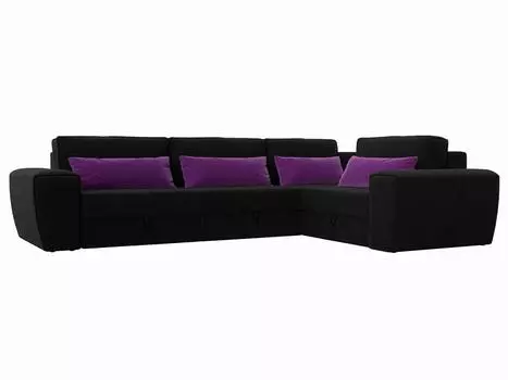 Угловой диван Лига-008 Long правый Микровельвет Черный/Фиолетовый