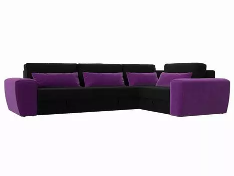 Угловой диван Лига-008 Long правый Микровельвет Черный/Фиолетовый