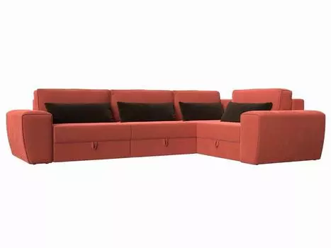 Угловой диван Лига-008 Long правый Микровельвет Коралловый/Коричневый