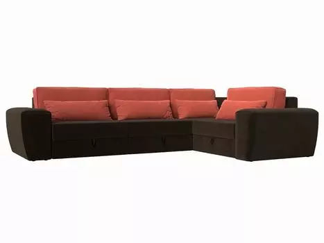 Угловой диван Лига-008 Long правый Микровельвет Коричневый/Коралловый