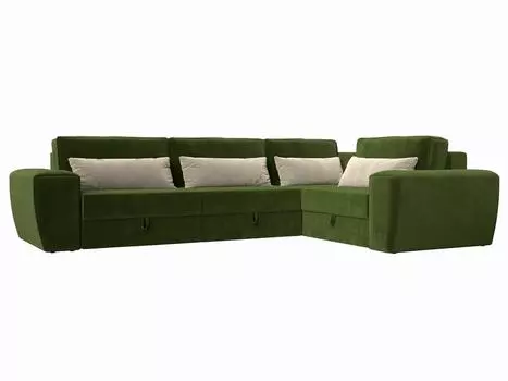 Угловой диван Лига-008 Long правый Микровельвет Зеленый/Бежевый