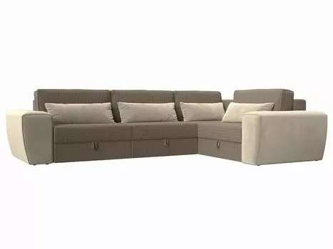 Угловой диван Лига-008 Long правый Рогожка/Микровельвет Корфу 03/Бежевый