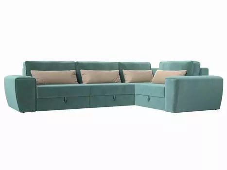 Угловой диван Лига-008 Long правый Велюр Бирюзовый/Бежевый