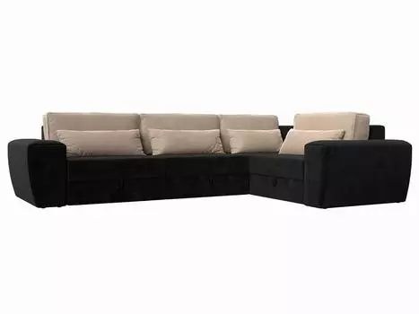 Угловой диван Лига-008 Long правый Велюр Черный/Бежевый