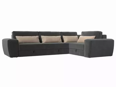 Угловой диван Лига-008 Long правый Велюр Серый/Бежевый