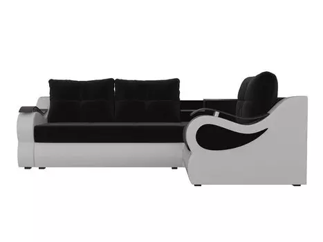 Угловой диван Митчелл Микровельвет Чёрный Экокожа Белый правый угол