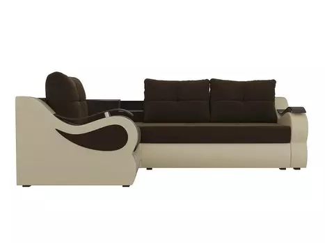Угловой диван Митчелл Микровельвет Коричневый Экокожа Бежевый левый угол