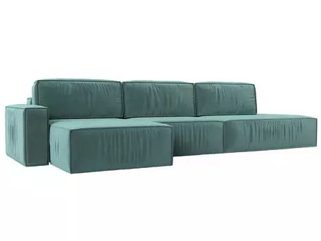 Угловой диван Прага модерн лонг левый угол, велюр, бирюзовый