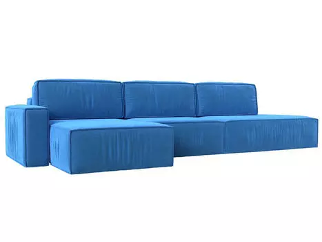 Угловой диван Прага модерн лонг левый угол, велюр, голубой