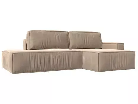 Угловой диван Прага модерн правый угол, велюр, бежевый