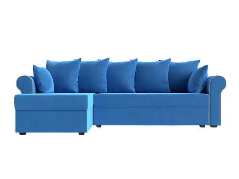 Угловой диван Рейн велюр голубой кант бежевый угол левый