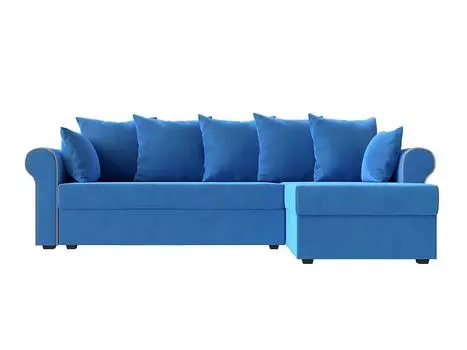 Угловой диван Рейн велюр голубой кант бежевый угол правый