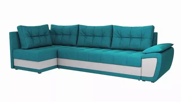 Угловой диван Риттен Велюр Бирюзовый/Экокожа Белый угол Левый
