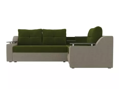 Угловой диван Тесей Микровельвет Зелёный Бежевый правый угол