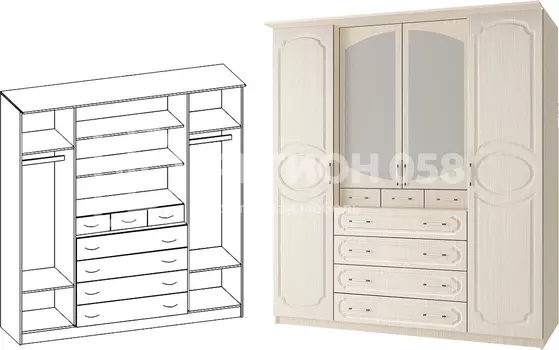 Четырехстворчатый шкаф Карина-7 МДФ (Регион 058)