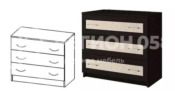 Комод с 3 ящиками Зиля ЛДСП 3Т-02 с МДФ-фасадами (Регион 058)