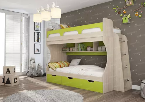 Кровать двухъярусная с лестницей из труб Киви модуль №2 (Террикон)