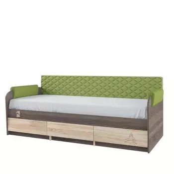 Кровать односпальная 12 (МДК 4.11) с мягкой спинкой и выдвижными ящиками (Корвет)