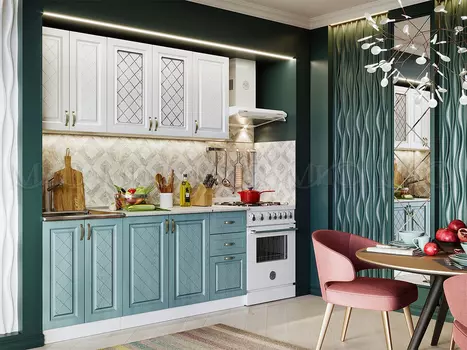 Кухня Ирина Белый матовый/Голубой (разный размер) (Миф)