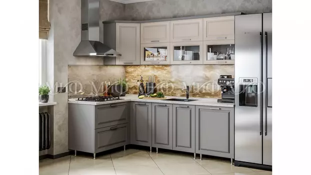 Кухня Констанция Компоновка №3 Софт ваниль/Графит (Миф)