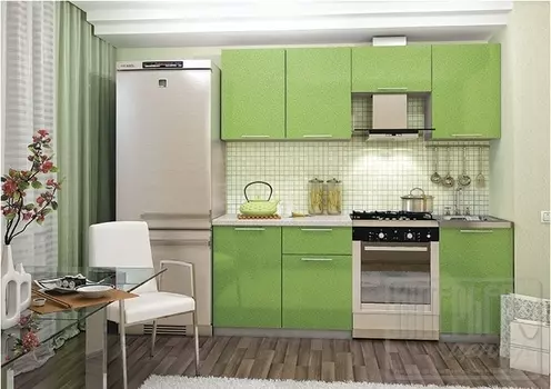 Кухня София 2,1м белый металлик / зеленый металлик ИЦ