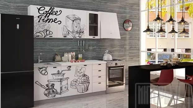 Кухонный гарнитур СОФИЯ 1,8м с фасадами белая шагрень / COFFEE TIME белый ИЦ