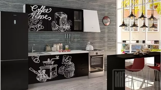 Кухонный гарнитур СОФИЯ 1,8м с фасадами черная шагрень / COFFEE TIME черный ИЦ