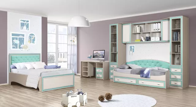 Модульная детская Миндаль вудлайн кремовый/мята (Олмеко)