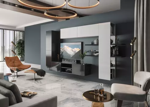 Модульная гостиная Альда 0782 Черный глянец / Белый глянец (КМК)