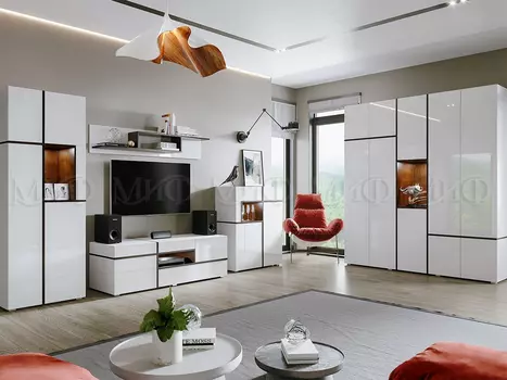 Модульная гостиная Мадера белый глянец (Миф)