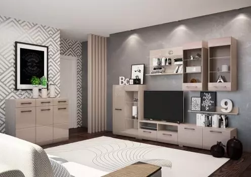 Модульная гостиная Ненси Ясень/Капучино глянец (Горизонт)