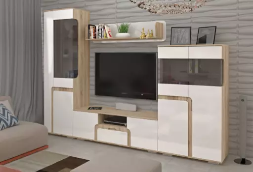 Модульная гостиная Соренто Дуб Сонома/Белый глянец (Альбина)