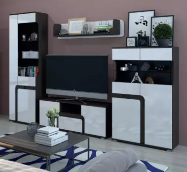 Модульная гостиная Соренто Дуб Венге/Белый глянец (Альбина)