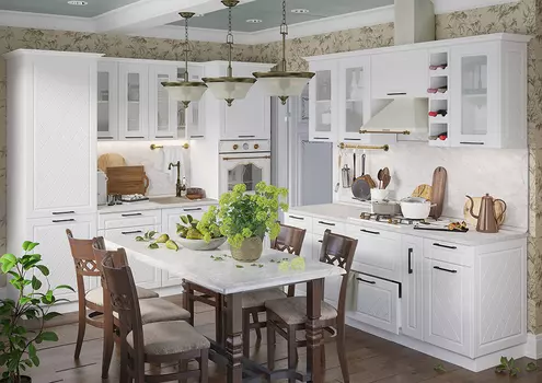 Модульная кухня София с фасадами Барселона белое дерево (Интерьер Центр)