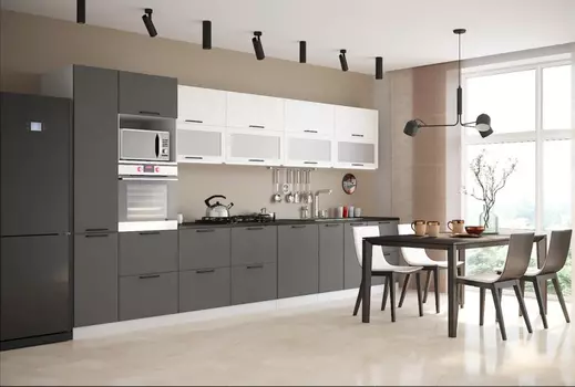 Модульная кухня София с фасадами белый бетон/коричневый бетон/черный бетон (Интерьер Центр)